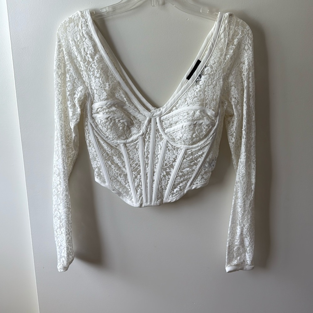 BARDOT long sleeve white lace corset top